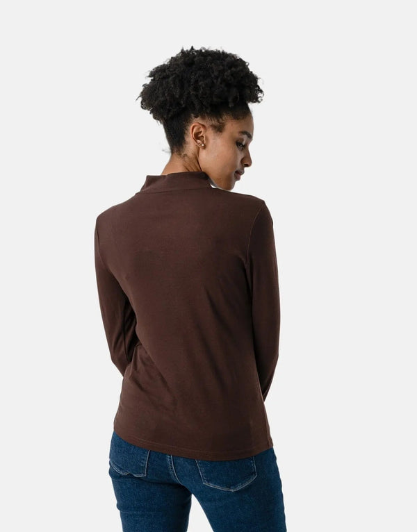 Soft Stretch Polo Ava LS Second Skin Chestnut Top for Women