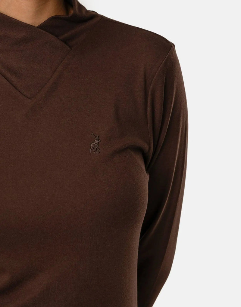 Soft Stretch Polo Ava LS Second Skin Chestnut Top for Women
