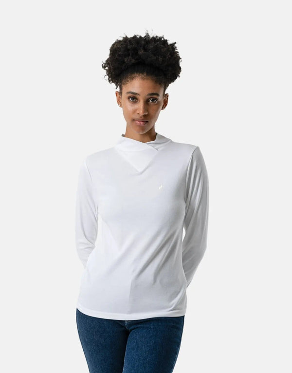 Polo Ava Long Sleeve Second Skin Ecru Top: Supreme Comfort, Timeless Style