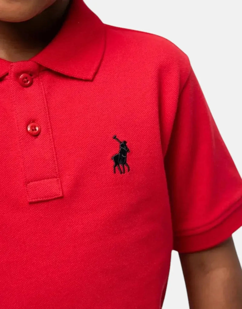 Polo Boys Austin Red Golfer Premium Cotton Stretch Textured Pony Embroidery