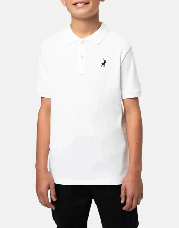 Polo Boys Austin White Golfer - Premium Cotton Pique Short Sleeve Shirt