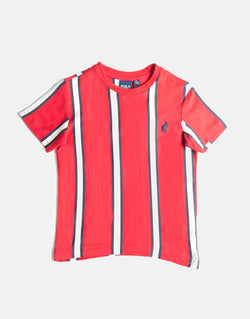 Polo Boys Blake Striped Samba Red T-Shirt: Vibrant Cotton Comfort for Kids