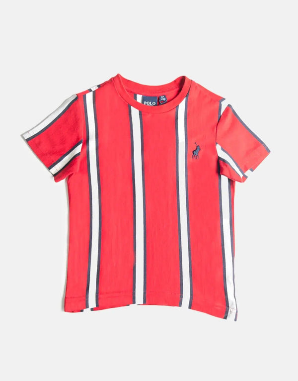 Polo Boys Blake Striped Samba Red T-Shirt: Vibrant Cotton Comfort for Kids