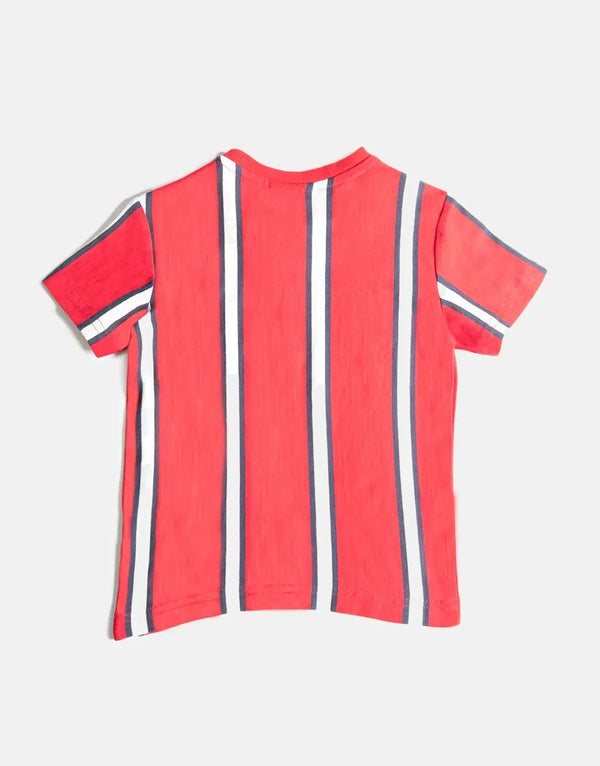 Polo Boys Blake Striped Samba Red T-Shirt: Vibrant Cotton Comfort for Kids
