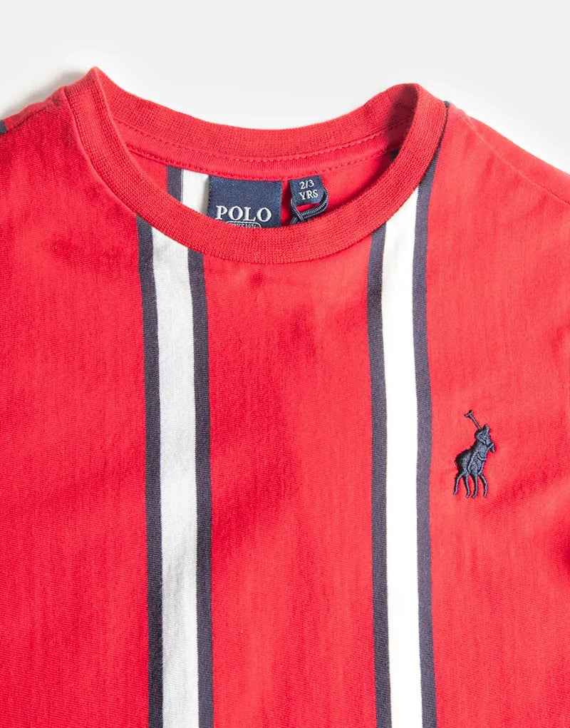Polo Boys Blake Striped Samba Red T-Shirt: Vibrant Cotton Comfort for Kids