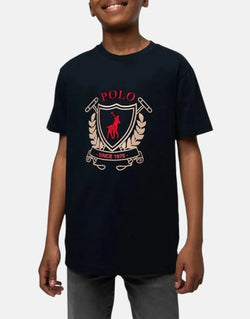 Polo Boys Cory Crested Navy Cotton T-Shirt - Relaxed Fit, Embroidered Logo
