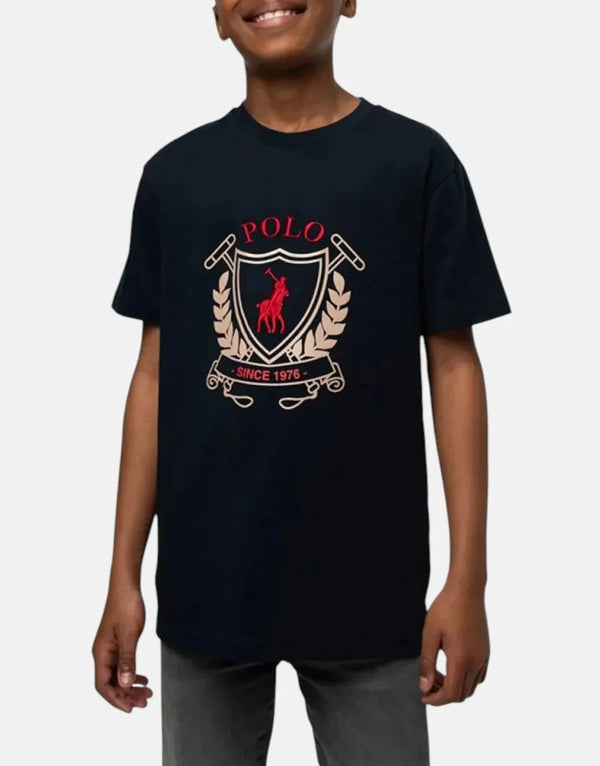 Polo Boys Cory Crested Navy Cotton T-Shirt - Relaxed Fit, Embroidered Logo