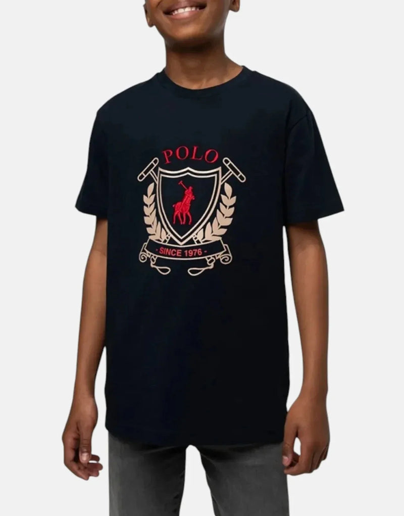 Polo Boys Cory Crested Navy Cotton T-Shirt - Relaxed Fit, Embroidered Logo