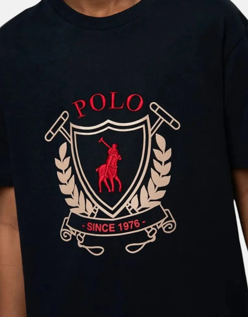 Polo Boys Cory Crested Navy Cotton T-Shirt - Relaxed Fit, Embroidered Logo