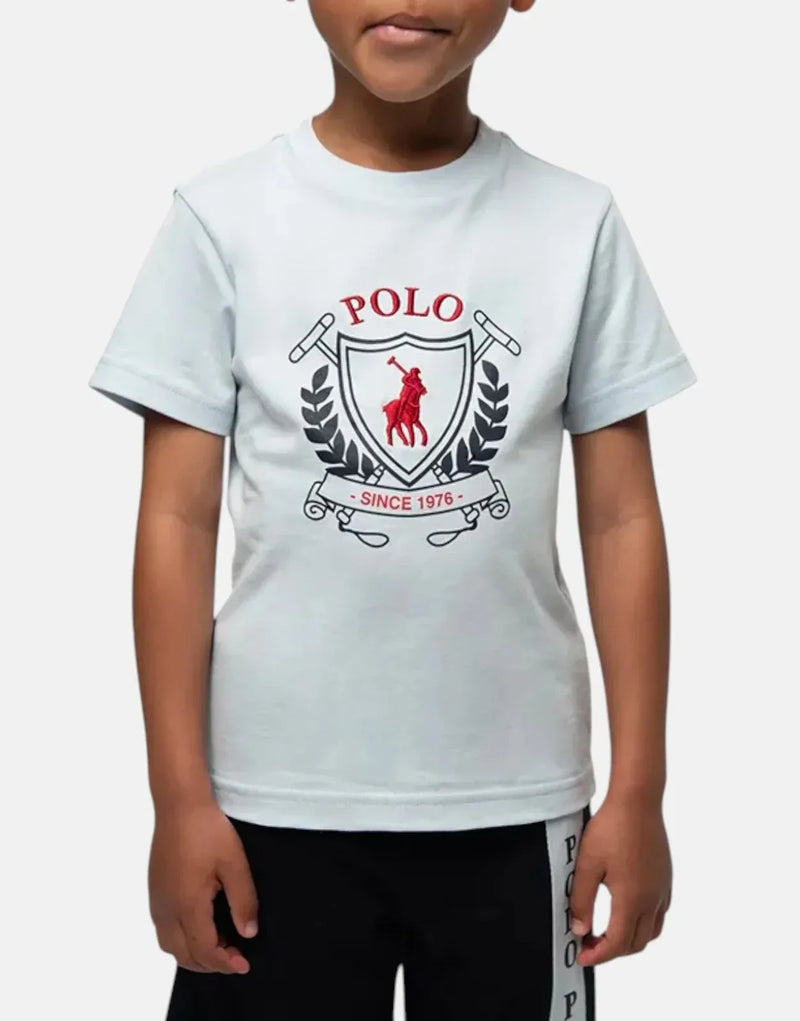 Polo Boys Cory Crested Sky Blue Cotton T-Shirt - Soft, Breathable Comfort