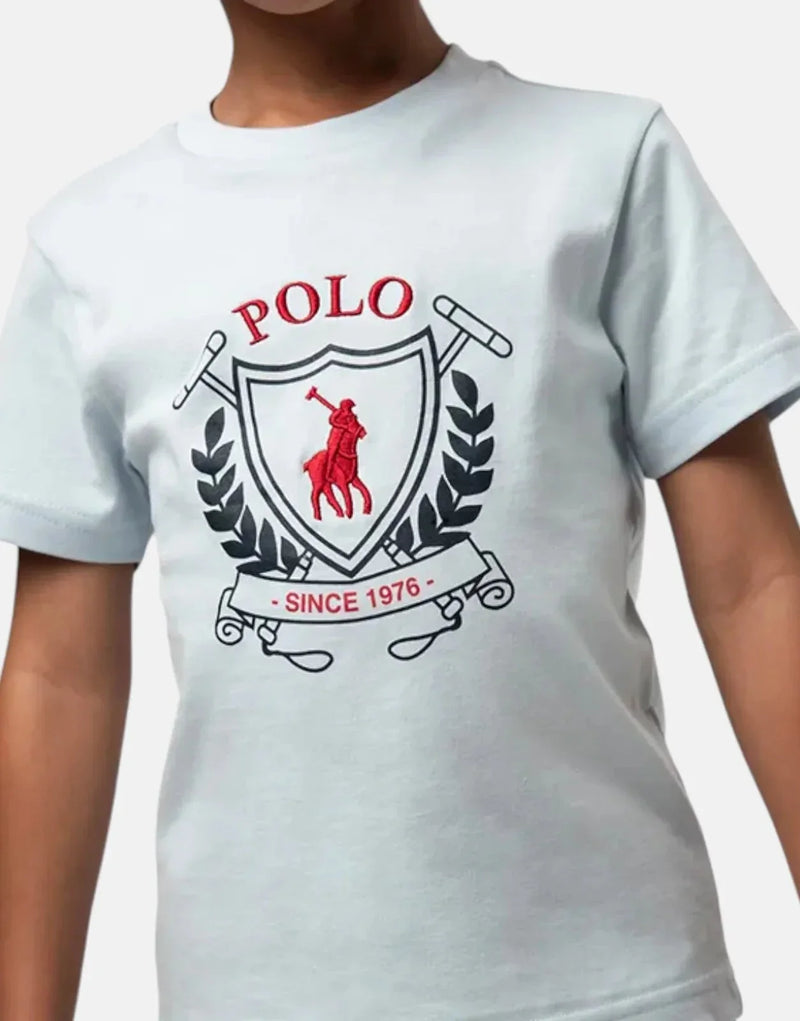 Polo Boys Cory Crested Sky Blue Cotton T-Shirt - Soft, Breathable Comfort