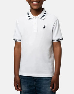 Polo Boys' Owen Jacquard White Cotton Pique Golfer Shirt
