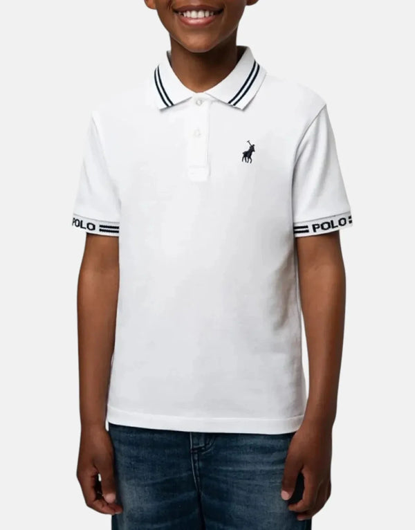 Polo Boys' Owen Jacquard White Cotton Pique Golfer Shirt