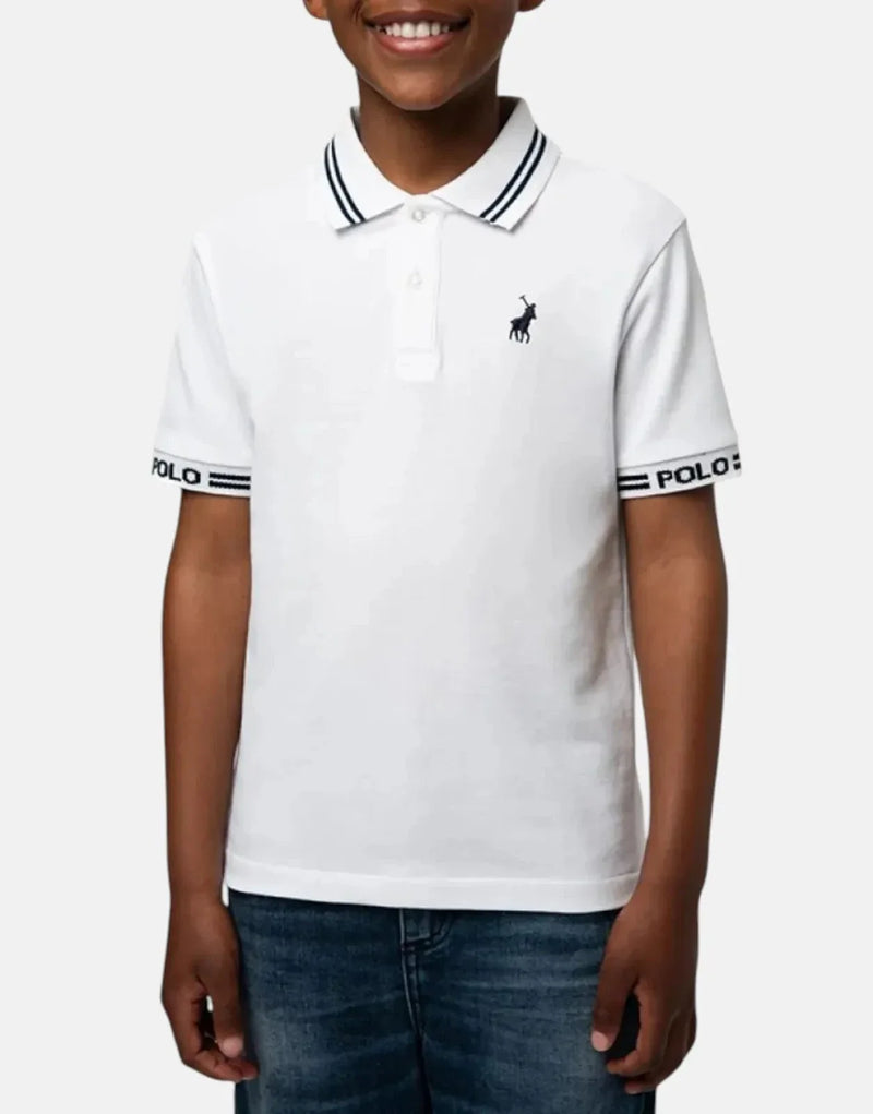 Polo Boys' Owen Jacquard White Cotton Pique Golfer Shirt
