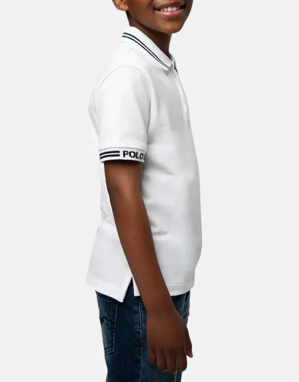 Polo Boys' Owen Jacquard White Cotton Pique Golfer Shirt