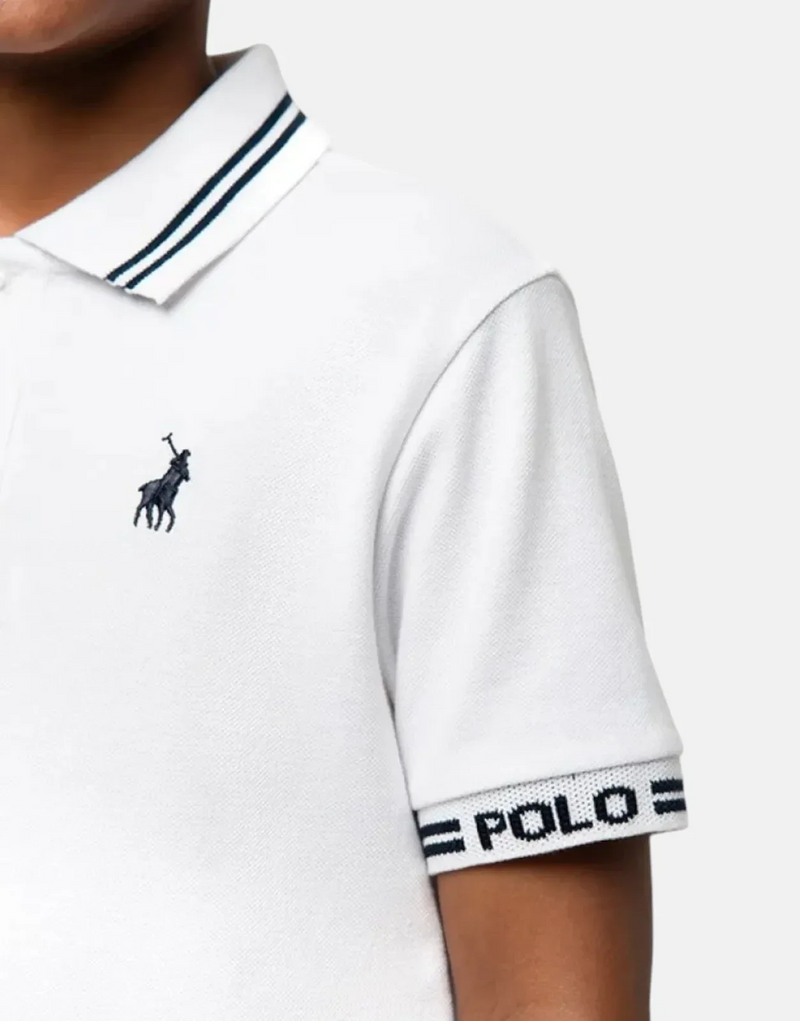 Polo Boys' Owen Jacquard White Cotton Pique Golfer Shirt