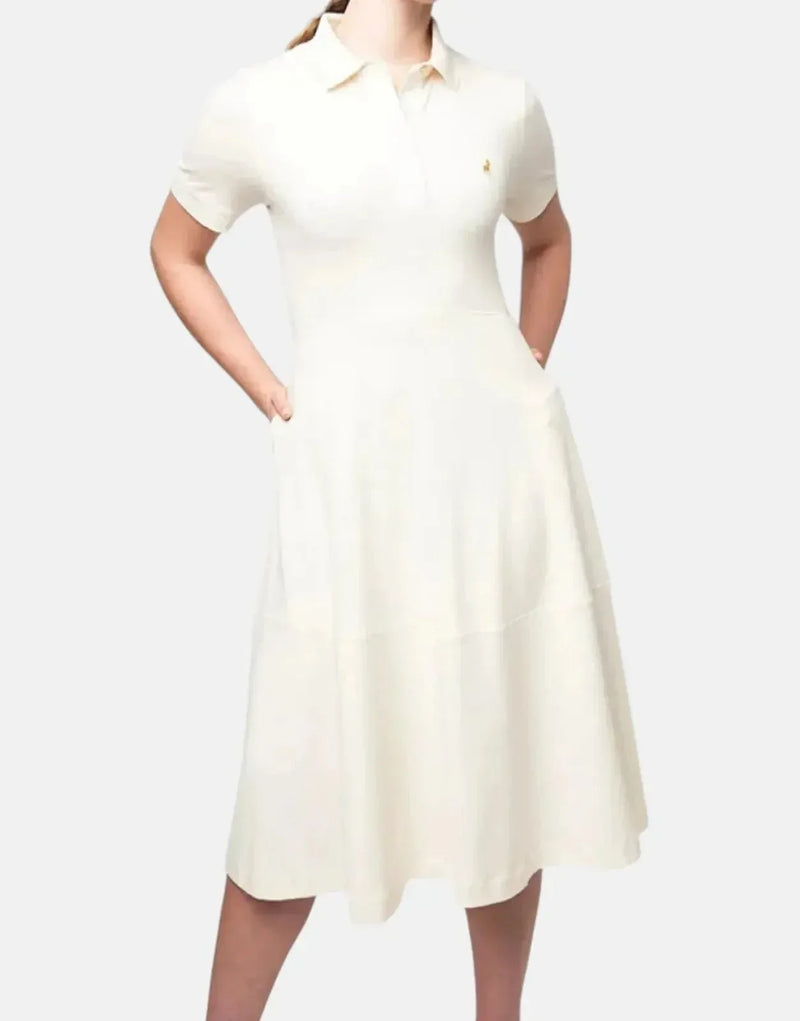 Polo Emily Women's Off-White Fit & Flare Golfer Dress - Cotton Blend Comfort