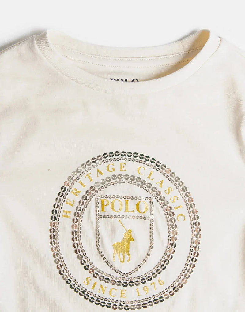 Polo Girls Claire Sequin Sand T-Shirt: Shimmering Comfort for Young Fashionistas