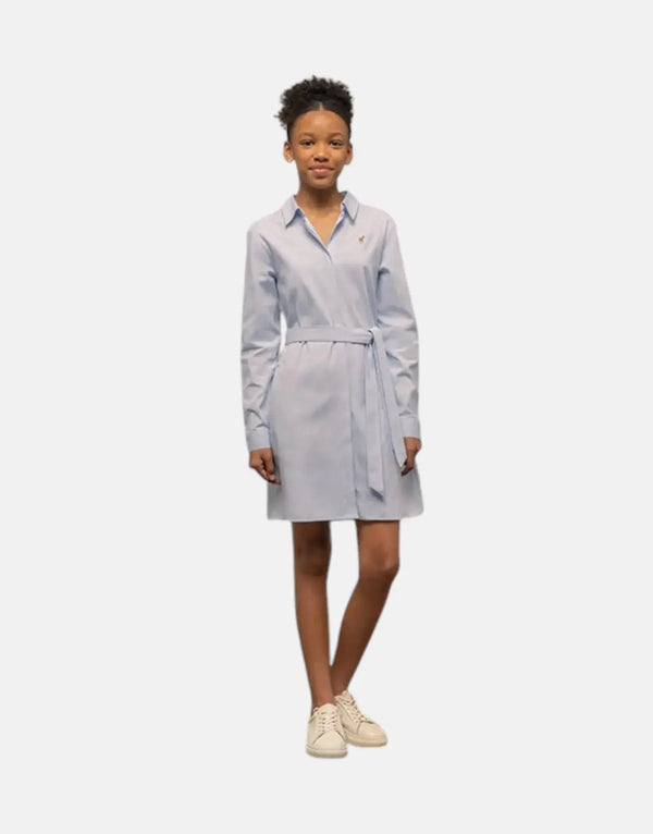 Polo Girls Harper Ice Blue Cotton Belted Long Sleeve Shirt Dress