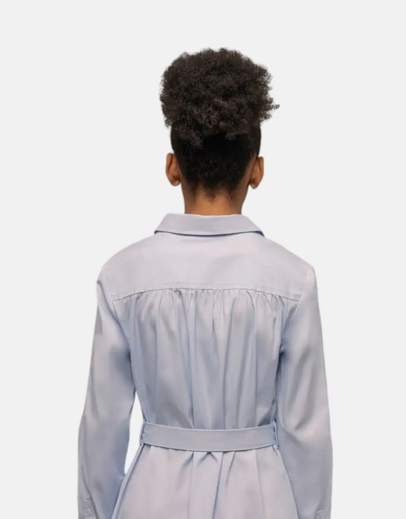 Polo Girls Harper Ice Blue Cotton Belted Long Sleeve Shirt Dress