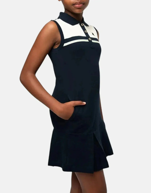 Polo Girls' Kerry Navy Color Blocked Cotton Pique Sleeveless Golfer Dress