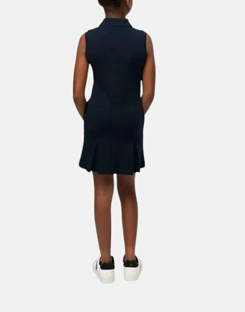 Polo Girls' Kerry Navy Color Blocked Cotton Pique Sleeveless Golfer Dress