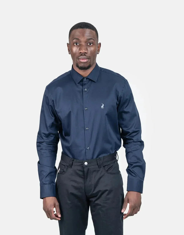 Polo Greig Navy Cotton Button-Down Shirt for Men: Classic Tailored Fit