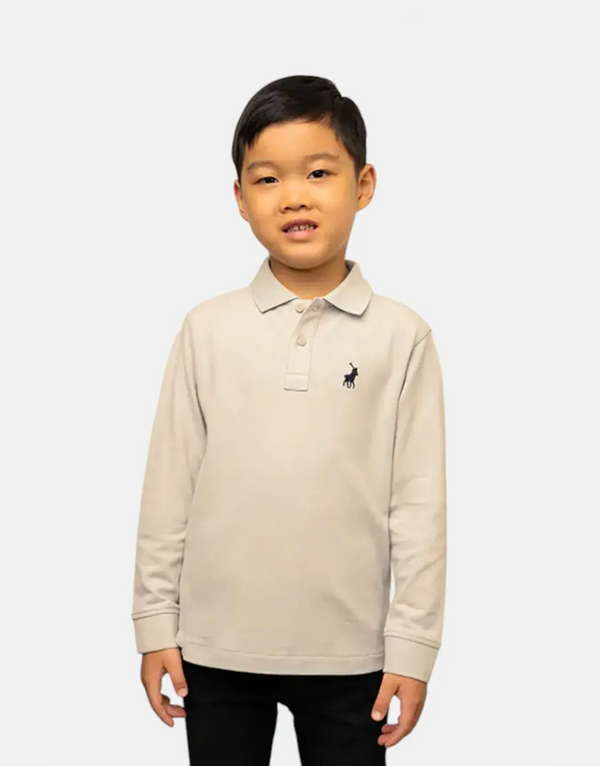 Premium Polo Kids Robert LS Grey Long Sleeve Polo Shirt for Boys