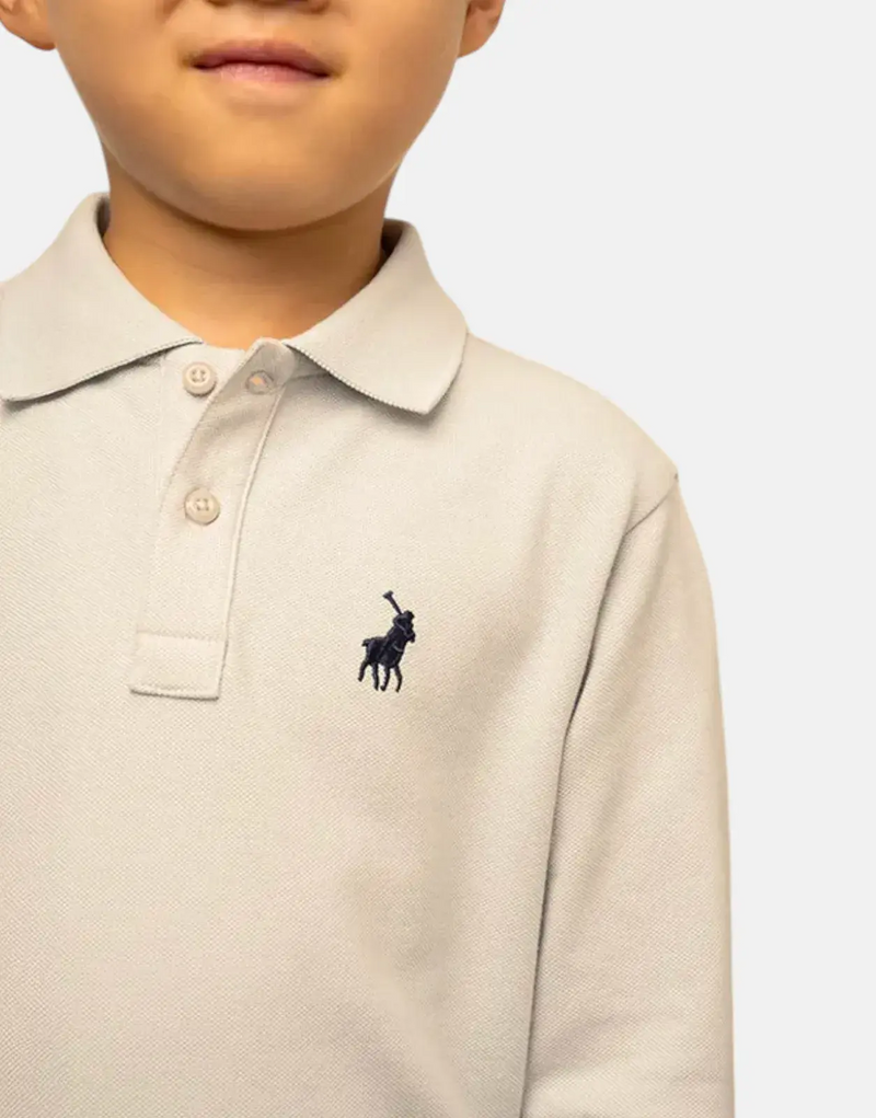 Premium Polo Kids Robert LS Grey Long Sleeve Polo Shirt for Boys