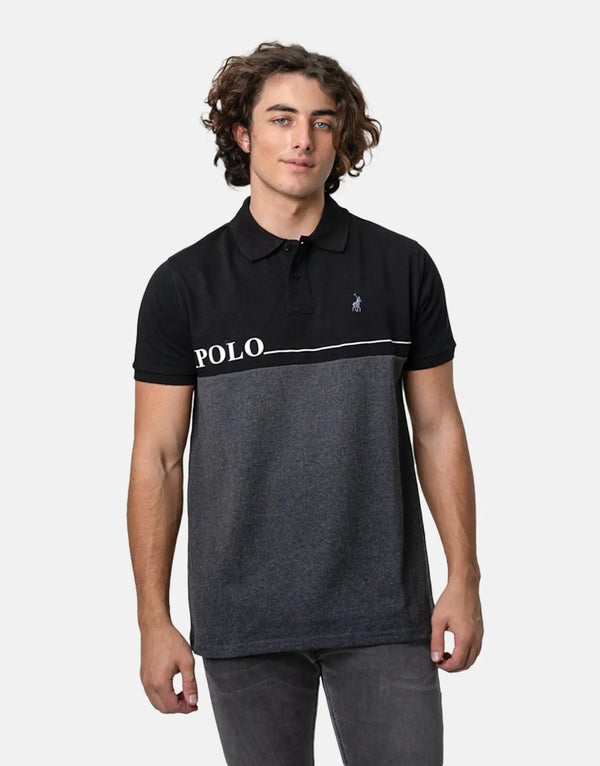Men's Classic Black Polo Shirt with Iconic Logo Print - High-Quality Comfort Style