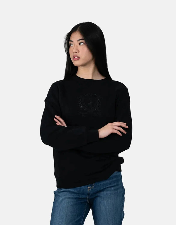 Polo Women's Madison Embellished Black Fleece Sweatshirt for Casual Comfort