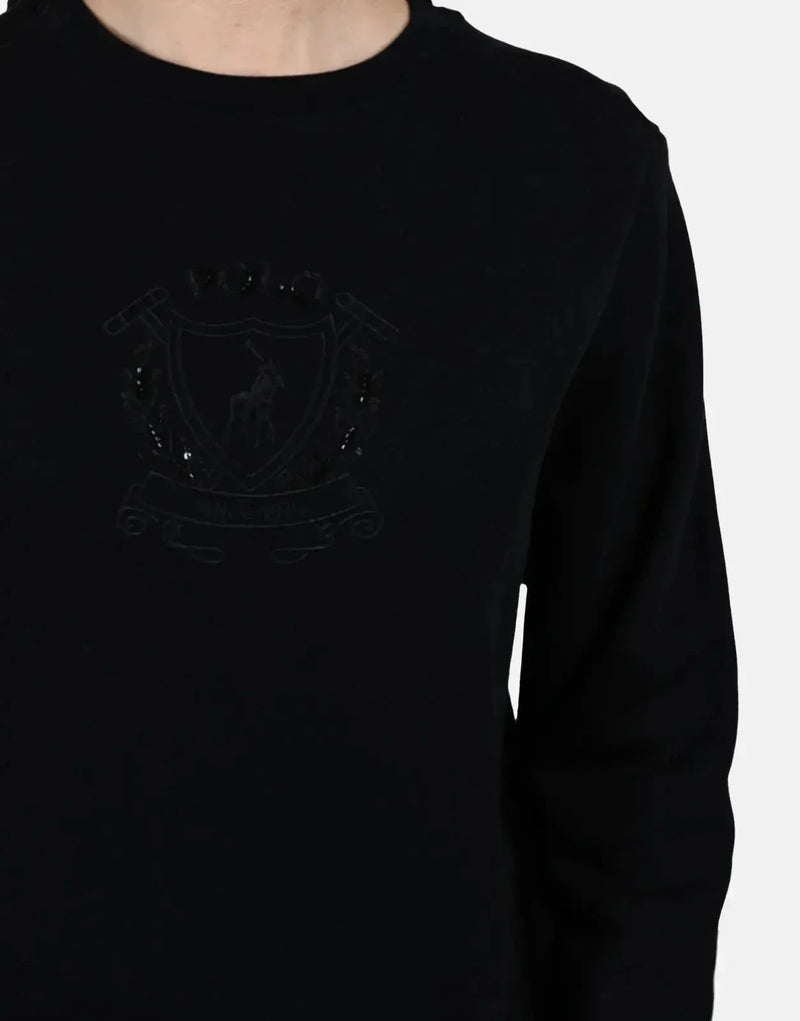 Polo Women's Madison Embellished Black Fleece Sweatshirt for Casual Comfort