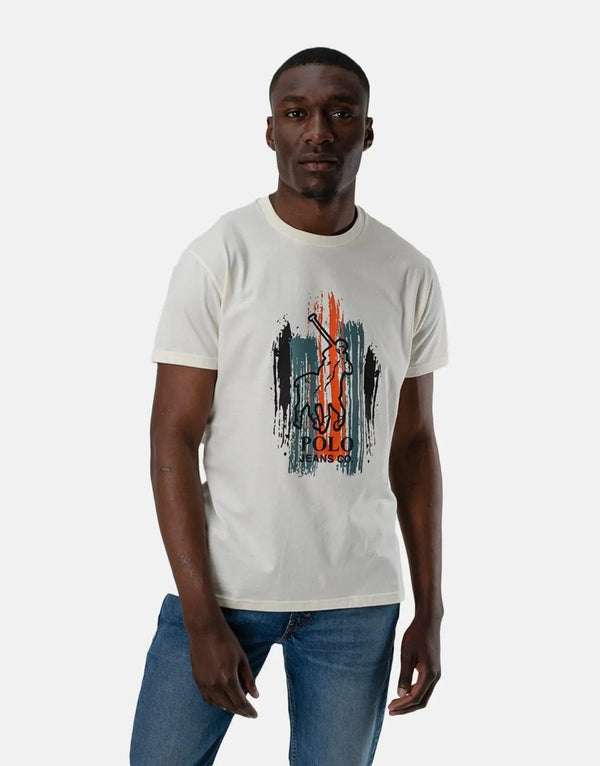 Premium Polo PJC Print Logo Ecru T-Shirt: Classic Men's Cotton Comfort & Timeless Style