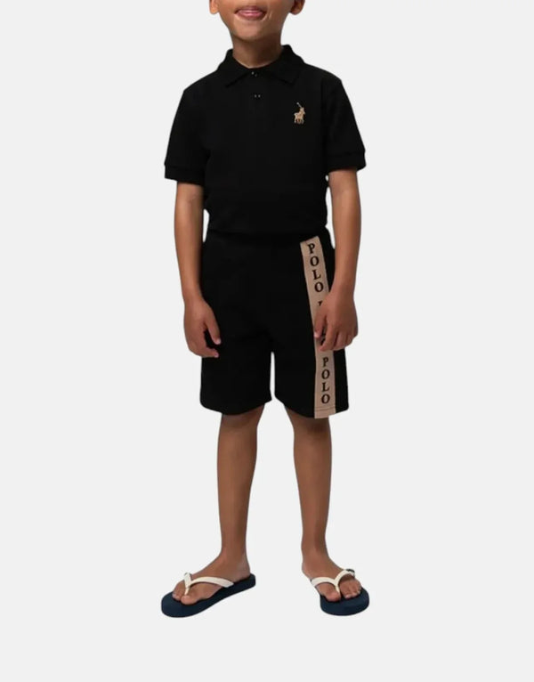 Polo Boys Preston Black Printed Shorts - Soft Cotton Fleece, Relaxed Fit