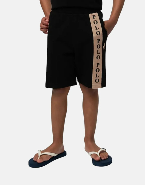 Polo Boys Preston Black Printed Shorts - Soft Cotton Fleece, Relaxed Fit