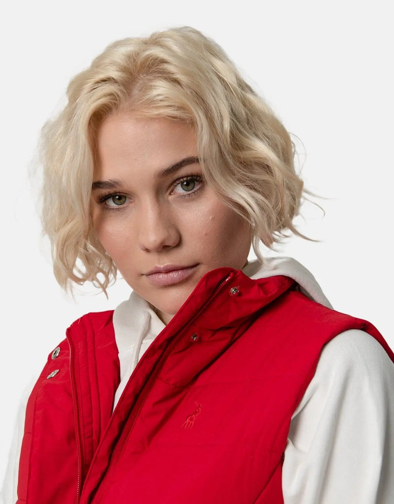 Polo Women's Sleeveless Red Puffer Jacket: Stylish Warmth for Winter