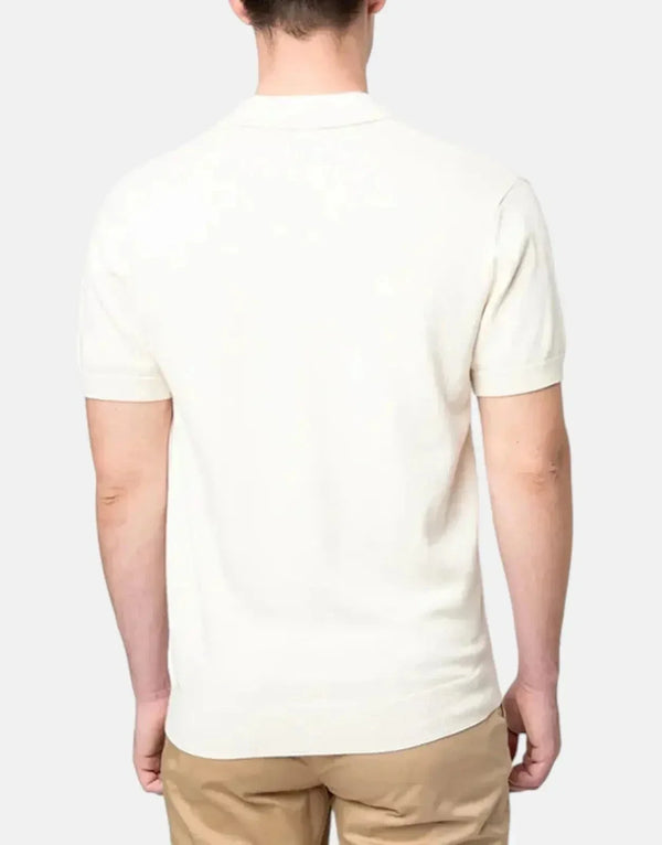 Men's Textured Knitted Off-White Polo Shirt, Soft Comfortable Golfer Style Top