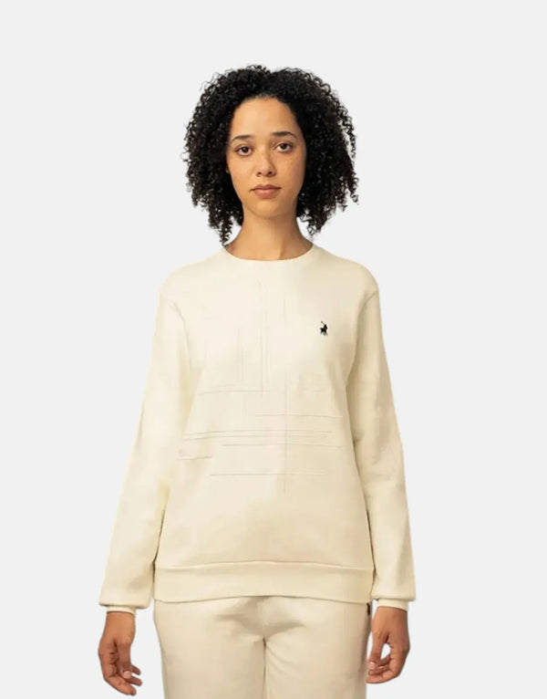 Cozy Textured Off-White Women's Sweatshirt: Soft Cotton Brushed Fleece Comfort