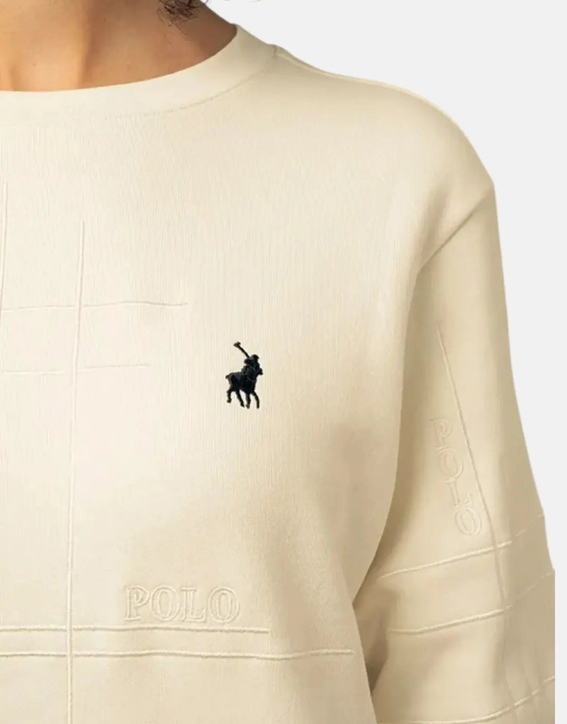 Cozy Textured Off-White Women's Sweatshirt: Soft Cotton Brushed Fleece Comfort
