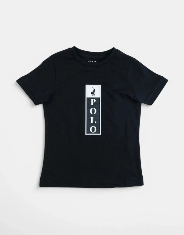 Polo Thabang Kids' Black Printed Cotton T-Shirt - Stylish Comfort for Boys