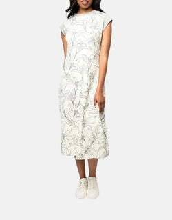Polo Zyanda Off-White Floral Midi Dress for Women - Soft Cotton Elastane Blend