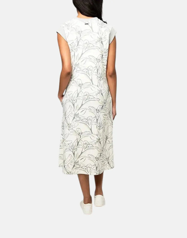 Polo Zyanda Off-White Floral Midi Dress for Women - Soft Cotton Elastane Blend