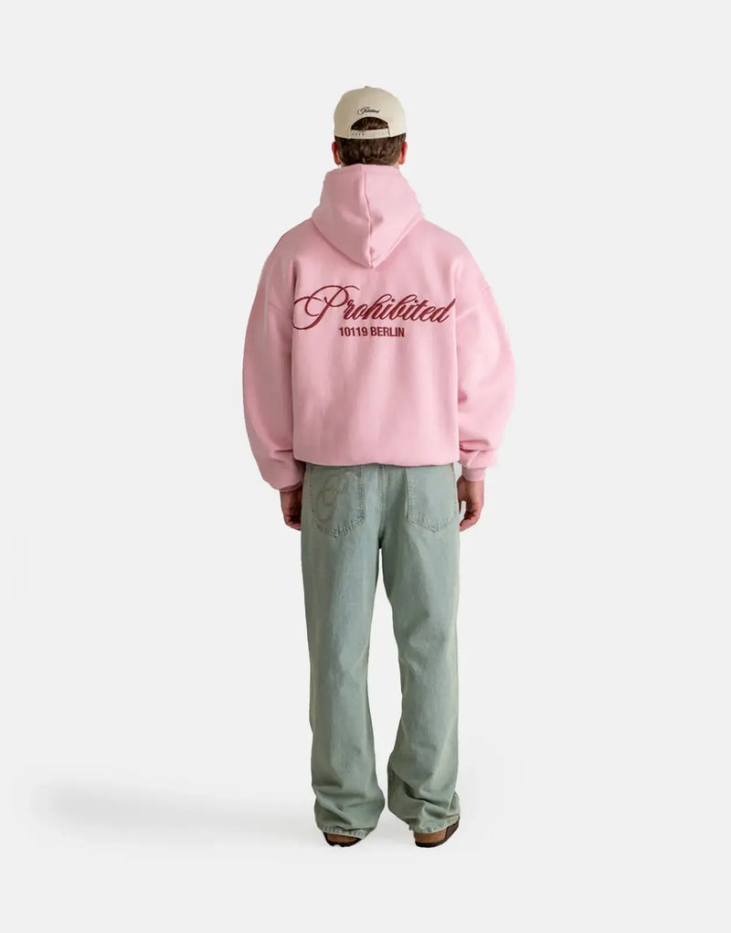 Prohibited Hometown Cherry Pink Hoodie: Plush Fleece Pullover for Ultimate Comfort & Style
