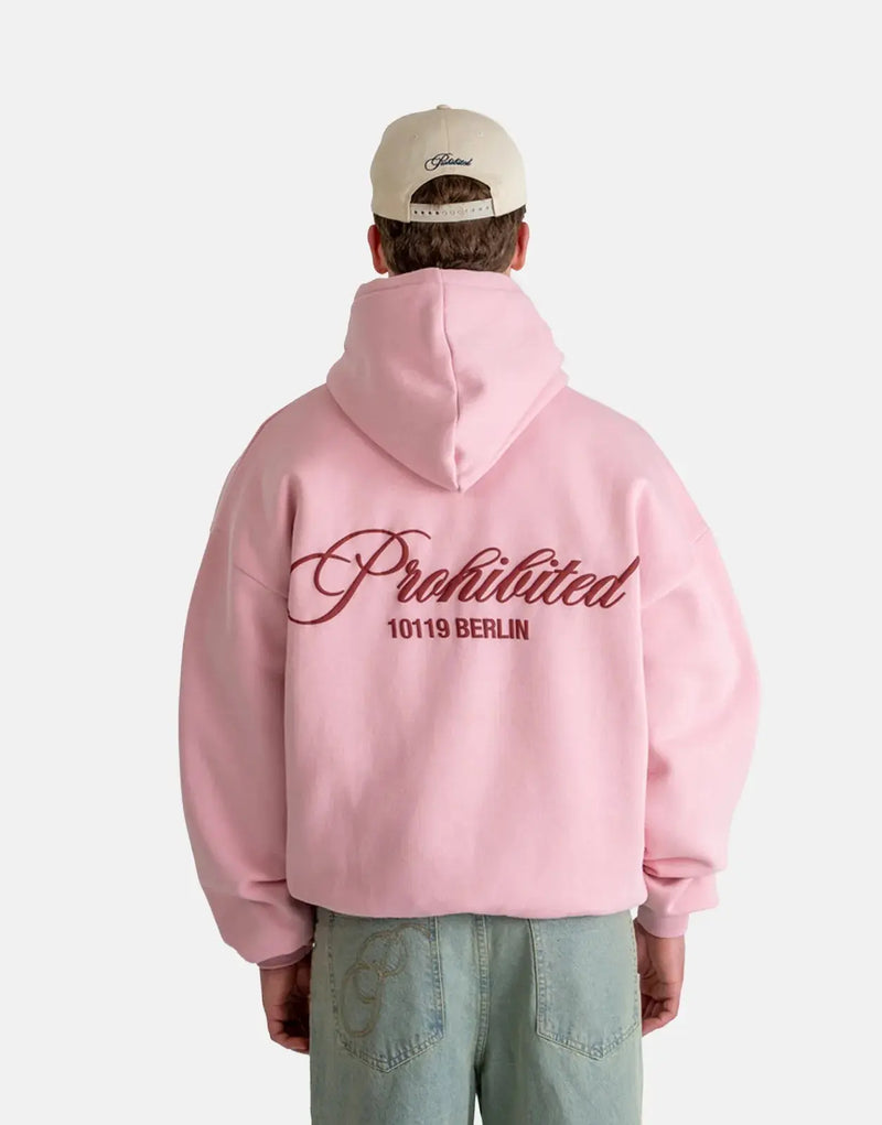 Prohibited Hometown Cherry Pink Hoodie: Plush Fleece Pullover for Ultimate Comfort & Style