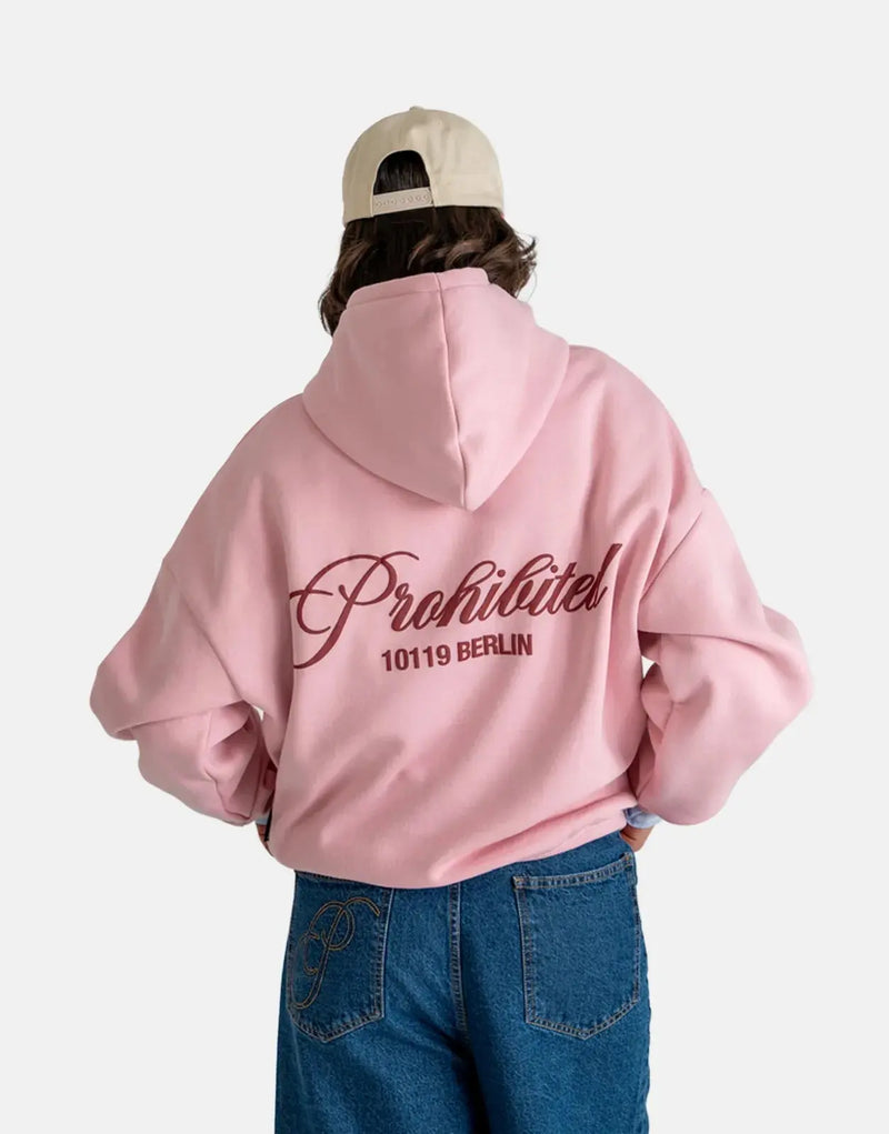 Prohibited Hometown Cherry Pink Hoodie: Plush Fleece Pullover for Ultimate Comfort & Style