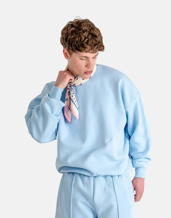 Comfortable Sky Blue Crew Neck Sweatshirt, Soft Fabric, Relaxed Fit, Versatile Style