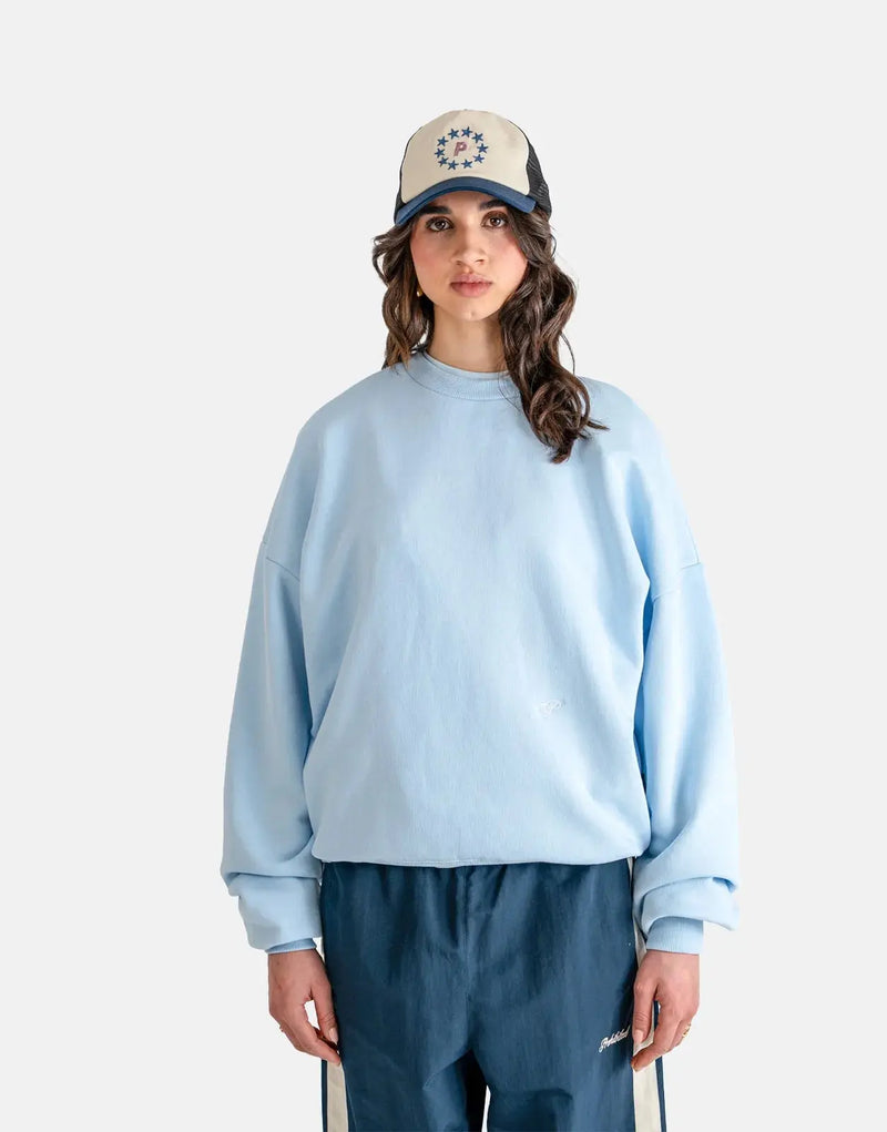 Comfortable Sky Blue Crew Neck Sweatshirt, Soft Fabric, Relaxed Fit, Versatile Style