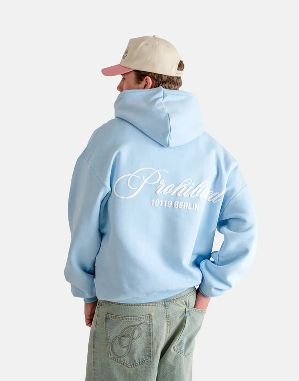 Prohibited Hometown Sky Blue Hoodie: Plush Comfort, Vibrant Azure, Durable Pullover Style