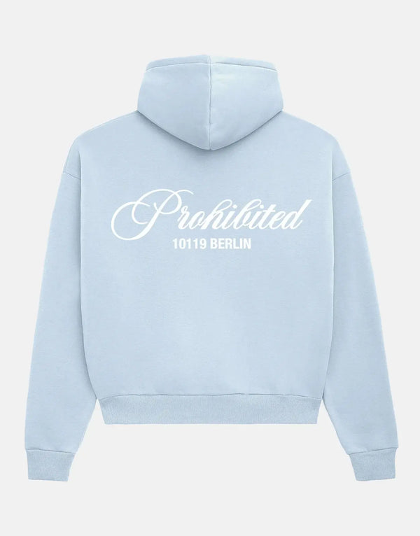 Prohibited Hometown Sky Blue Hoodie: Plush Comfort, Vibrant Azure, Durable Pullover Style
