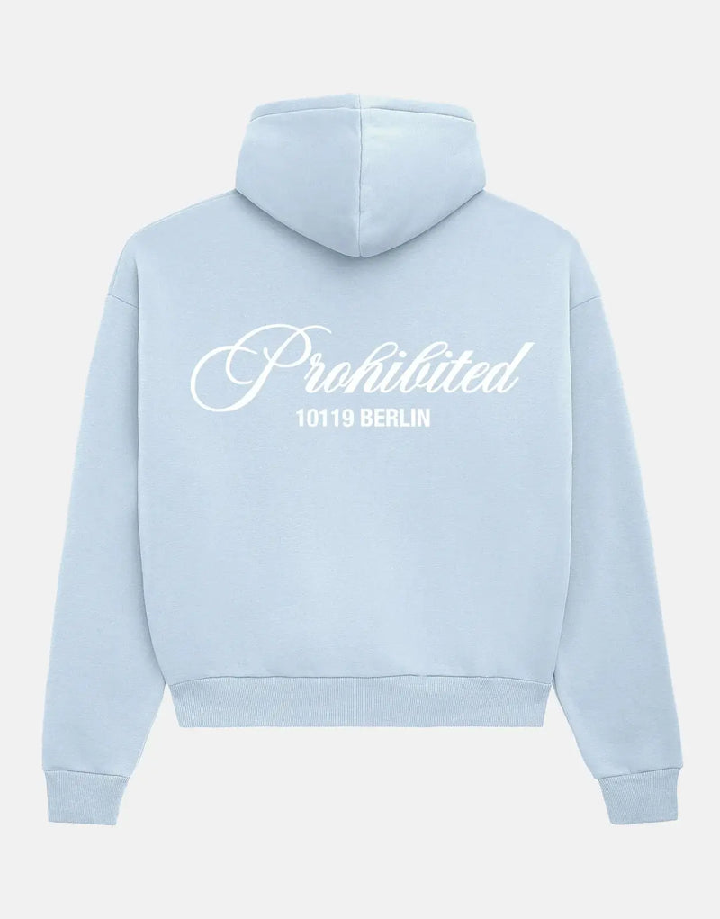 Prohibited Hometown Sky Blue Hoodie: Plush Comfort, Vibrant Azure, Durable Pullover Style